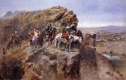 Charles M Russell Indians on a Bluff Surverying General Miles-Troops china oil painting reproduction